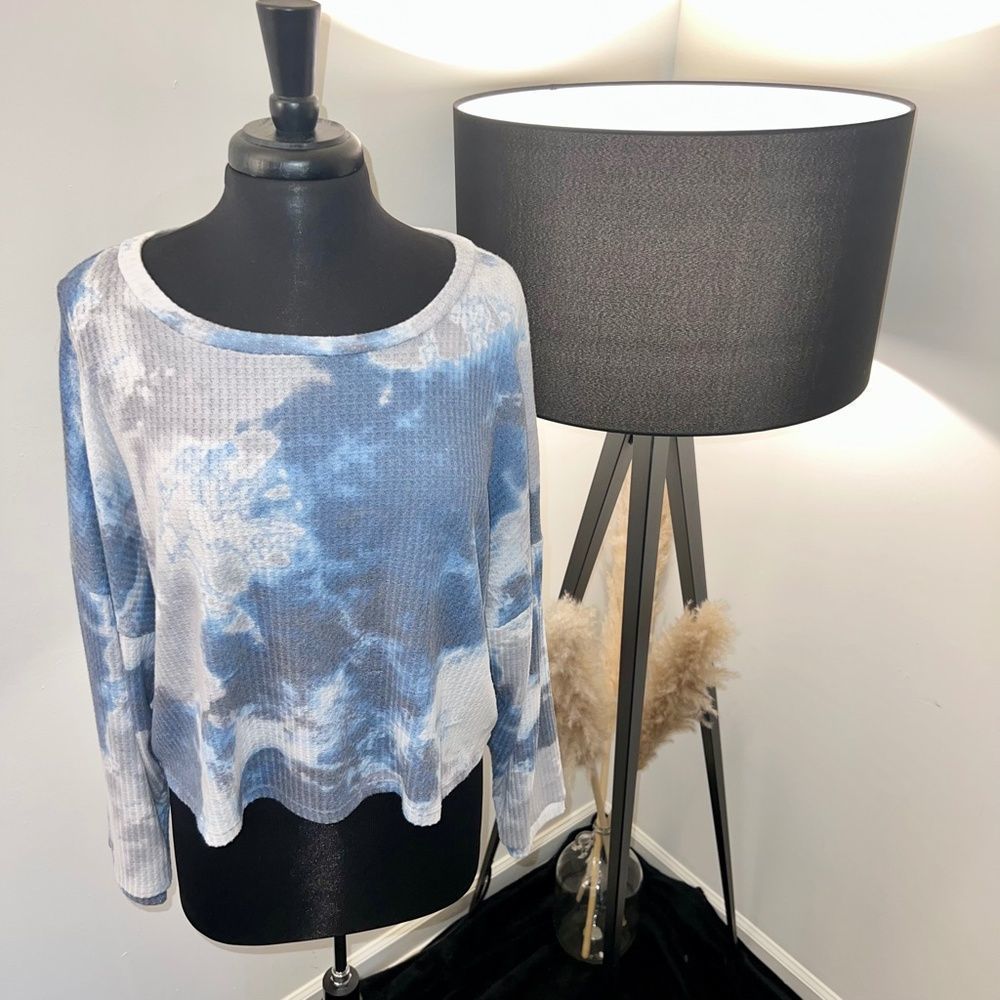 Six Fifty Blue Tie Dye Waffle Long Sleeve Top